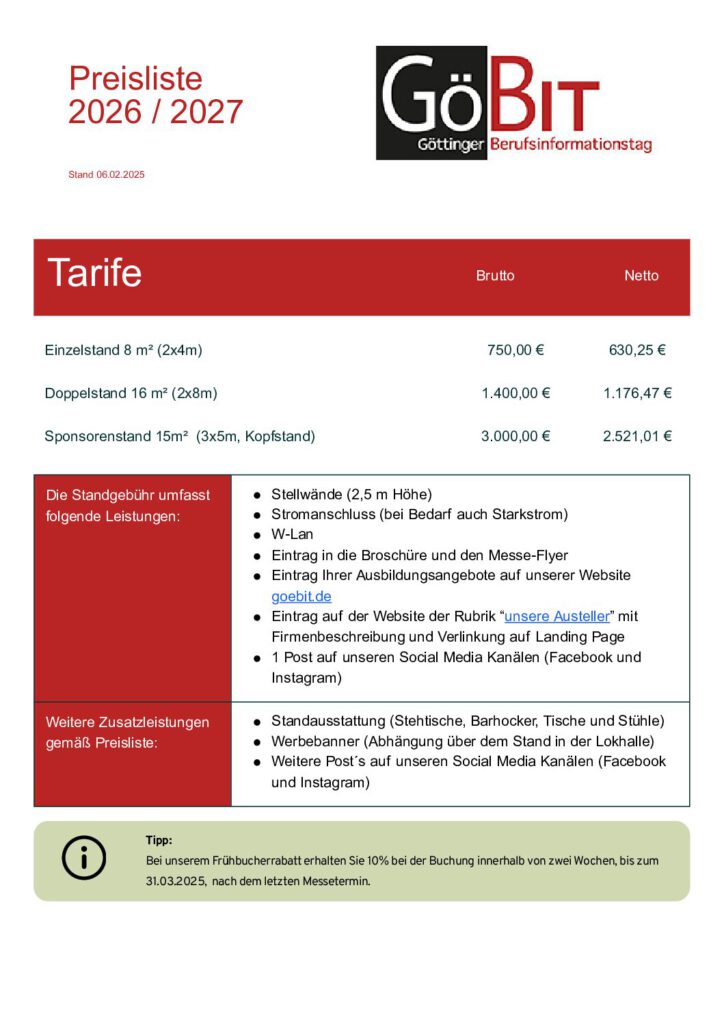 Preisliste 2026/2027
